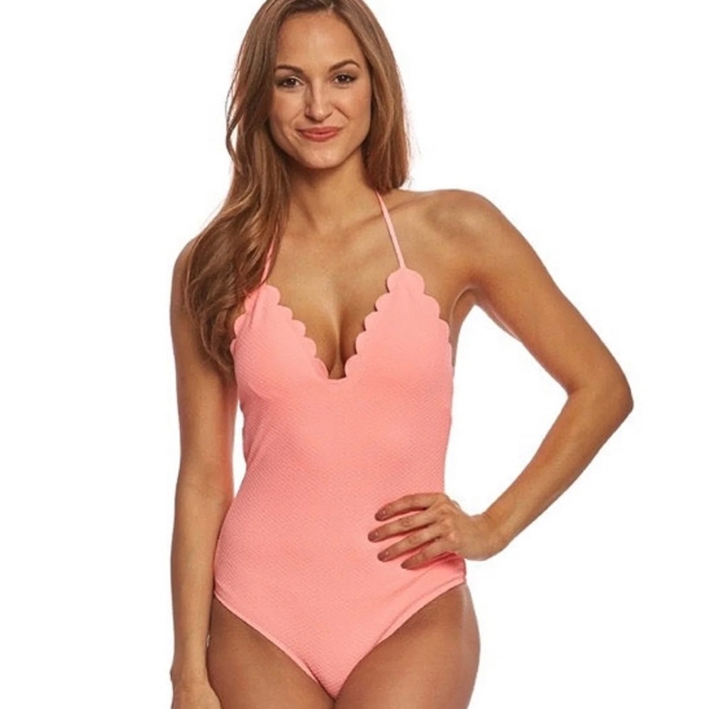 Pink scalloped one piece swimsuit